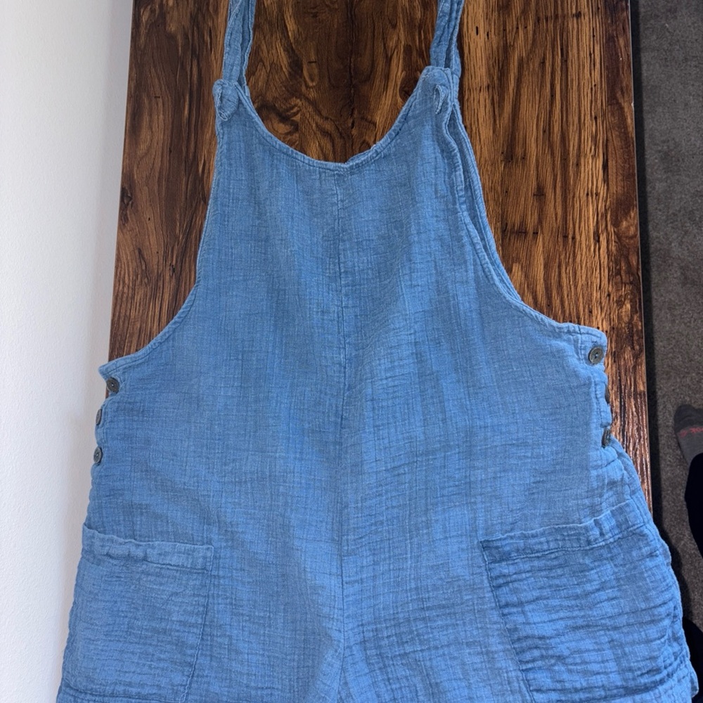 Linen Gauze Blue Denim Overalls